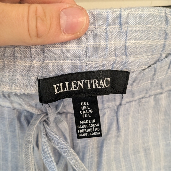 Ellen Tracy Blue White Stripes 100% Linen Drawstring Shorts Size Large - Picture 4 of 5